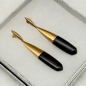 Kendra Scott Freida Linear Earrings – Vintage Gold & Golden Black Obsidian 2.5”